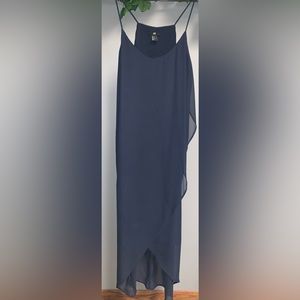 H&M womens sz 14 semi hi-low‎ layers spaghetti strap dress navy blue